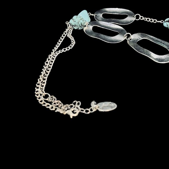 Jules Chunky Silver Tone And Faux Turquois Necklace (5066) - Picture 5 of 6